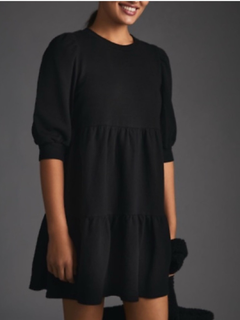 Anthropologie t.la Black Puff-Sleeve Tiered Mini Dress NWT